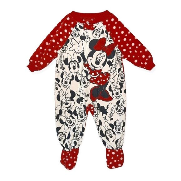 NWT Disney Toddler Girls Red & White Minnie Mouse Zip Up Blanket Sleeper Pajamas - Picture 1 of 6